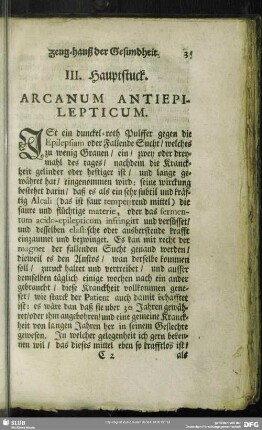 III. Hauptstuck. Arcanum Antiepilepticum