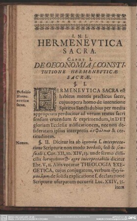 Caput I. De Oeconomia S. Constitutione Hermeneuticae Sacrae