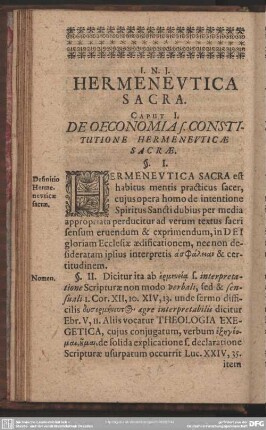 Caput I. De Oeconomia S. Constitutione Hermeneuticae Sacrae