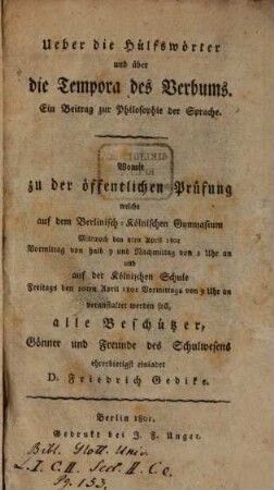 Ueber die Hülfswörter und über die Tempora des Verbums : Ein Beitrag zur Philosophie der Sprache ...