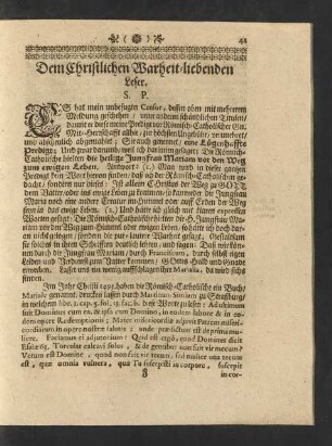 Dem Christlichen Warheit-liebenden Leser.