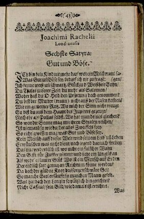 Sechste Satyra: Gut und Böse.