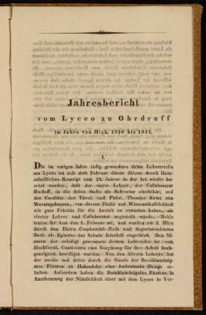 Jahresbericht vom Lyceo zu Ohrdruff im Jahre von Mich. 1841 bis 1841