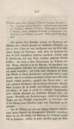 325-336 "Authentia capitis ultimi Evangelii Johannis" von Michael Weber