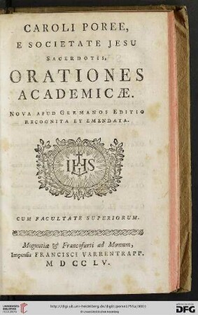 Caroli Porée ... Orationes Academicae