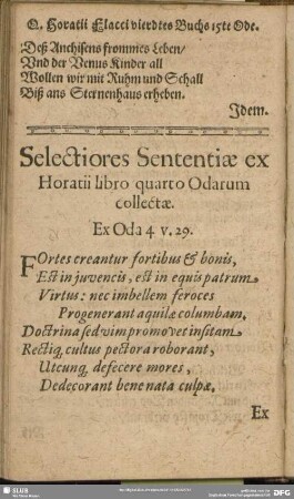 Selectiores Sententiae ex Horatii libro quarto Odarum collectae