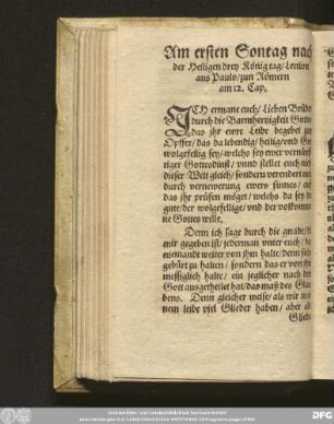 Am ersten Sontag nach der Heiligen drey König tag/ Lection aus Paulo/ zun Römern am 12. Cap.