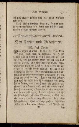 Mandel-Torte. - Gebackene Kälbernieren.