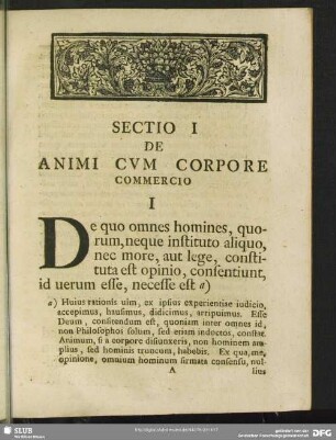 Sectio I De Animi Cum Corpore Commercio