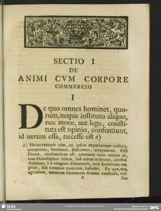 Sectio I De Animi Cum Corpore Commercio