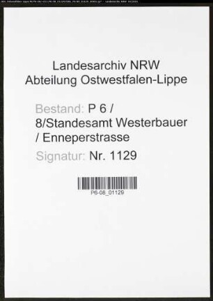 Heiratsregister Standesamt Hagen-Enneperstraße (Sitz Westerbauer)
