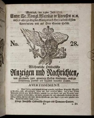 No. 28. Montags, den 14ten Julii, 1755.