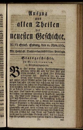 XLVI. Stück. Coburg, den 11. Nov. 1761.