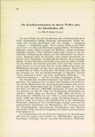 Die Korallenvorkommen im oberen Weißen Jura der Schwäbischen Alb