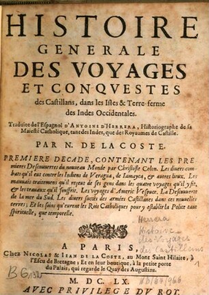 Histoire generale des Voyages ... dans les Isles ... des Indes occidentales, 1. 1660