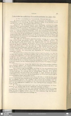 Uebersicht der russischen Unterrichtsanstalten im Jahre 1871