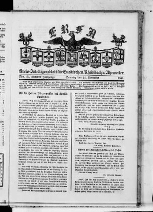 Erfa, Kreis-Intelligenzblatt für Euskirchen, Rheinbach und Ahrweiler. 1840-1841