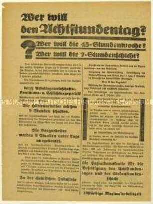 Flugblatt der KPD gegen die Arbeitsmarktpolitik der SPD und Aufruf zur Reichstagswahl 1928