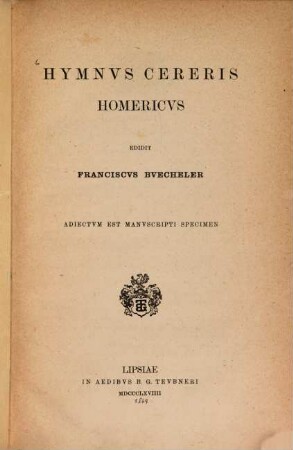 Hymnus Cereris : adiectum est manuscritpi specimen