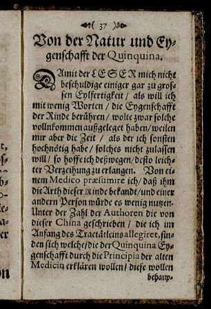 Von der Natur und Eygenschafft der Quinquina