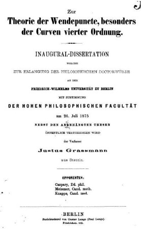 Zur Theorie der Wendepuncte, besonders der Curven vierter Ordnung