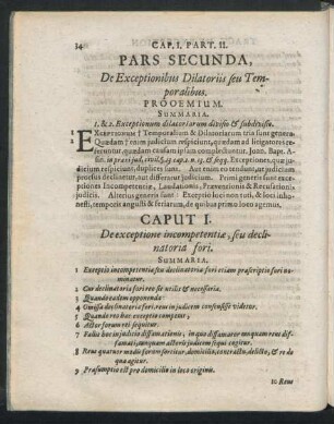 Pars Secunda, De Exceptionibus Dilatoriis seu Temporalibus