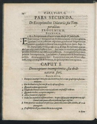 Pars Secunda, De Exceptionibus Dilatoriis seu Temporalibus