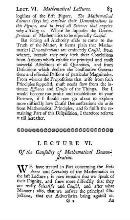 Lecture VI. On the Causality of Mathematical Demonstration.