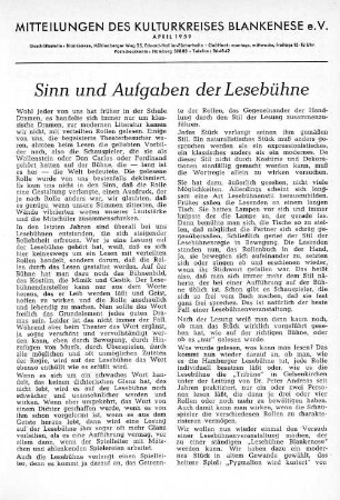 Sinn und Aufgaben der Lesebühne