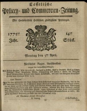 14tes Stueck, Montag den 3ten April 1775
