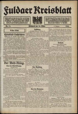 Erste Ausgabe vom Mittwoch, den 24. März 1915.