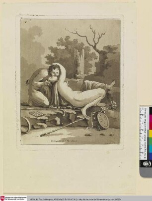 Peinture antique d'Herculanum; [Liebesszene, Bacchus und Ariadne]