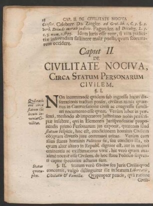Caput II. De Civilitate Nociva, Circa Statum Personarum Civilem.
