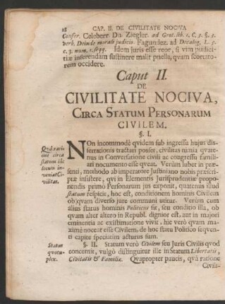 Caput II. De Civilitate Nociva, Circa Statum Personarum Civilem.