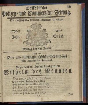 23tes Stueck, Montag den 6ten Junius. 1796