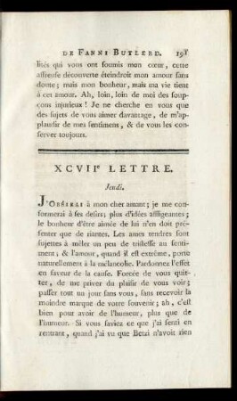 XCVIIe Lettre. Jeudi.