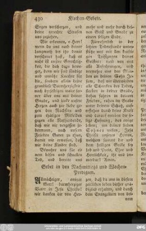Gebet in den Nachmittags und Wochen-Predigten.