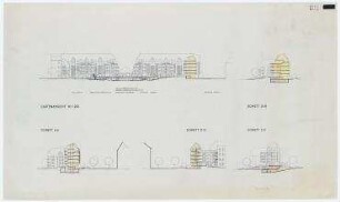 Engerer Bauwettbewerb Internationales Begegnungszentrum der Wissenschaft (IBZ) (nicht realisiert) – Schnitte, Gartenansicht. Berlin-Wilmersdorf, Wiesbadener Straße 18