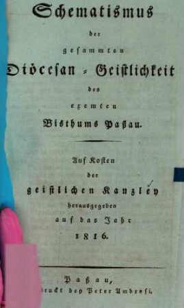 Schematismus des Bistums Passau. 1816