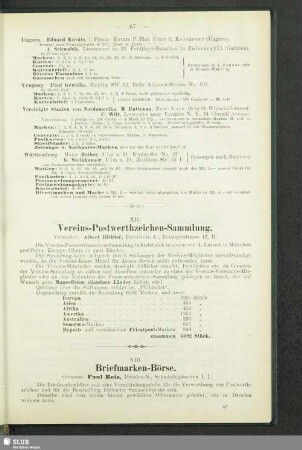 XII. Vereins-Postwerthzeichen-Sammlung