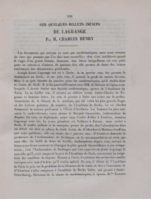 Sur quelques billets inédits de Lagrange.