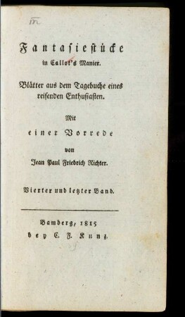 Fantasiestücke in Callot's Manier : Blätter aus dem Tagebuche eines reisenden Enthusiasten, 4