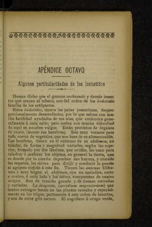 Apéndice octavo Algunas particularidades de los locústidos