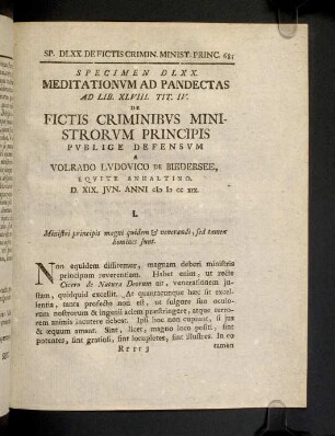 685-739, Spec. 570. De Fictis criminibus ministrotum ...
