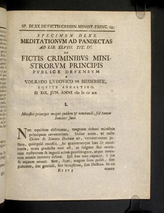 685-739, Spec. 570. De Fictis criminibus ministrotum ...