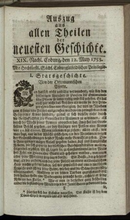XIX. Nachlese. Coburg, den 12. May. 1753.