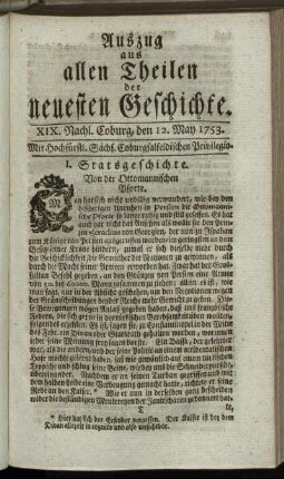 XIX. Nachlese. Coburg, den 12. May. 1753.