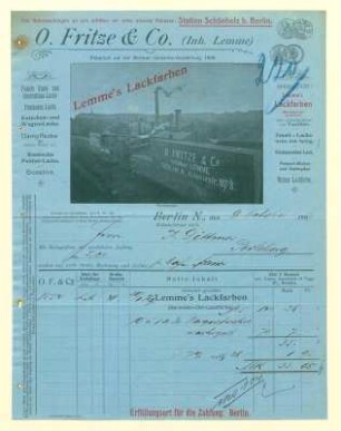 Rechnung der Firma O. Fritze & Co. an Dittmer aus Perleberg