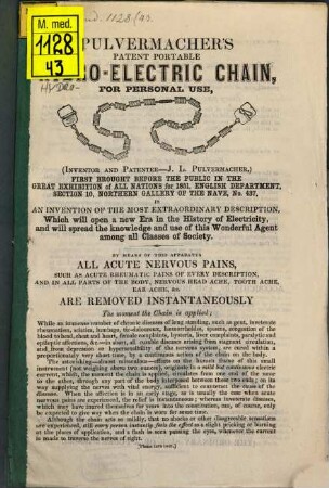 Pulvermacher's patent portable hydro-electric Chain, for personal use : (Advertisement.) (ein andren. Druel.)