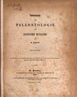 Beiträge zur Paläontologie des asiatischen Russlands